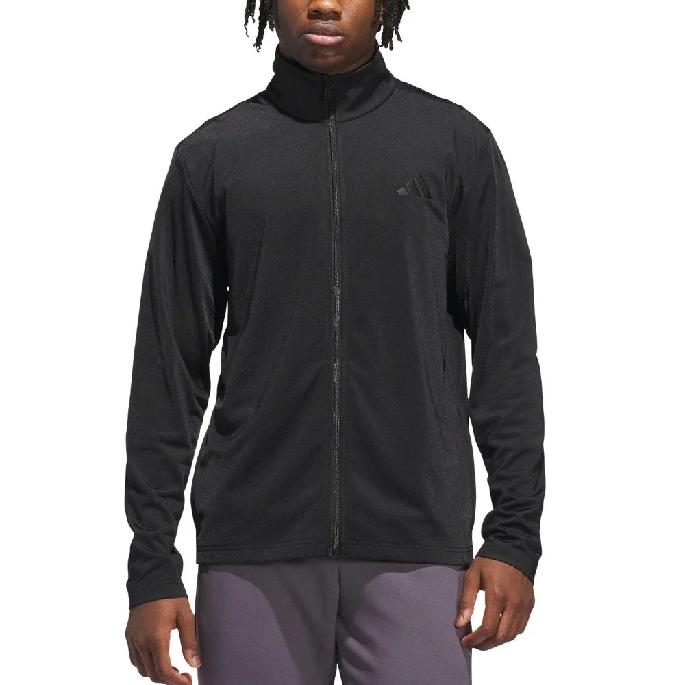 Adidas Men's XXL Tricot Track Jacket Black Full Zip Stand Collar Lightweight NWT